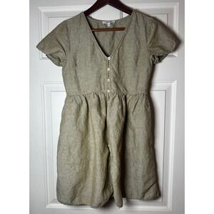Madewell Alexandra XXS Linen Blend Button Front Short Sleeve V Neck‎ Dress